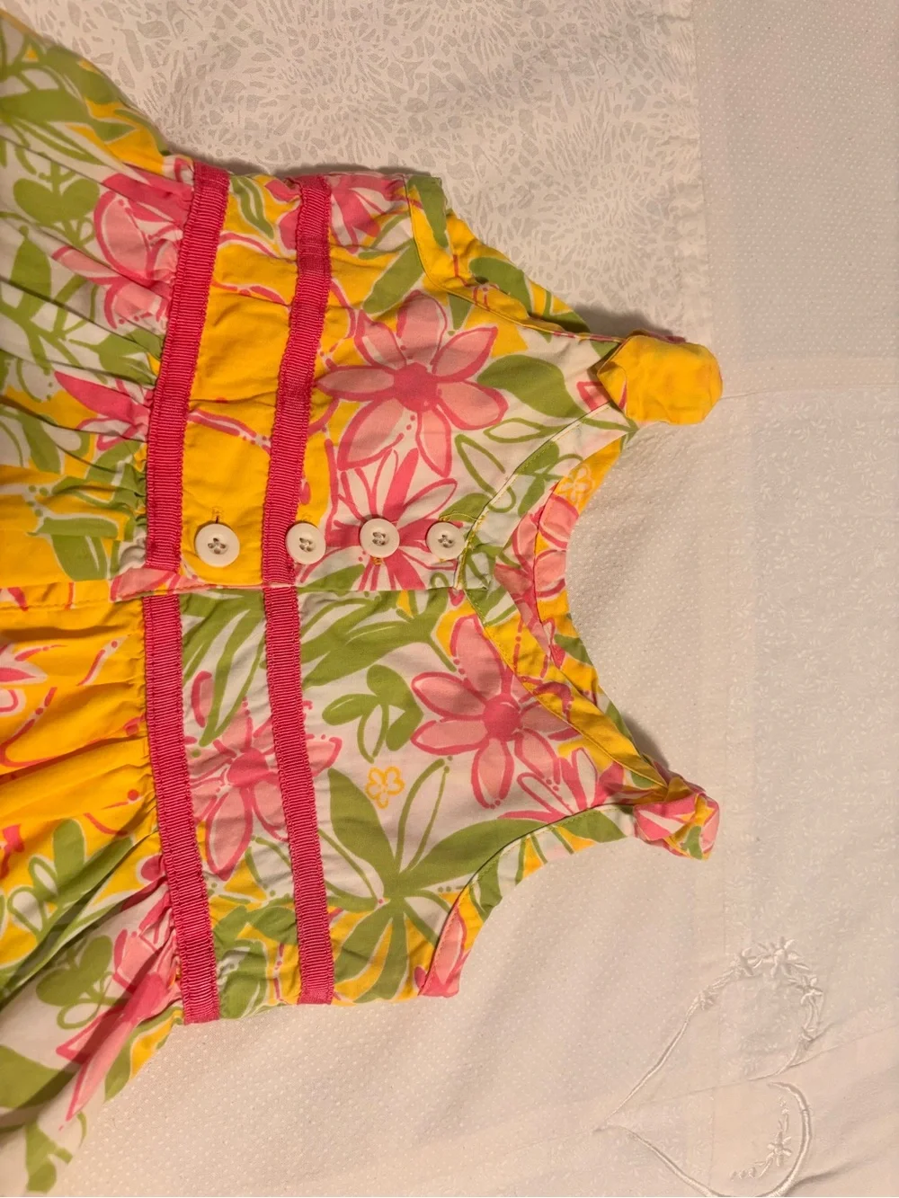Lilly Pulitzer Yellow Floral Cotton Sundress with Pink Trim
